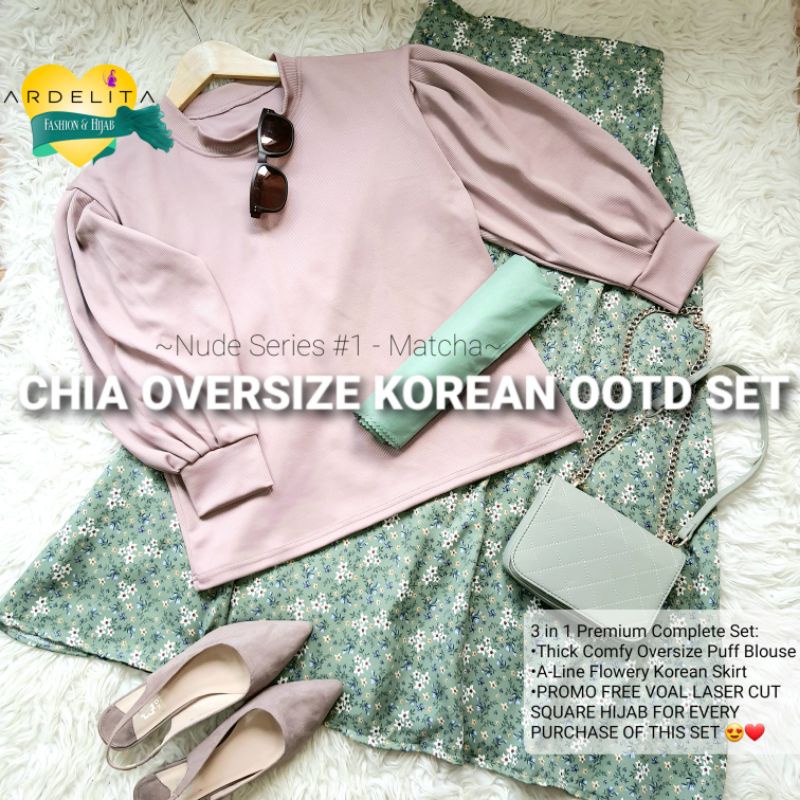 PROMO FREE HIJAB ✔ KOREAN HIJAB OOTD INSPIRATION CHIA SET 3 IN 1 PAKET OOTD HEMAT LENGKAP PREMIUM MU