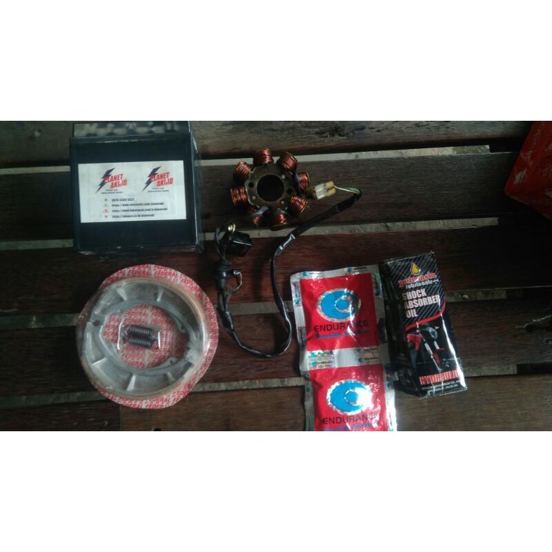 Pulsar 135 sperpart spull, kampas rem belakang, aki, seal shock depan, oil shock borongan