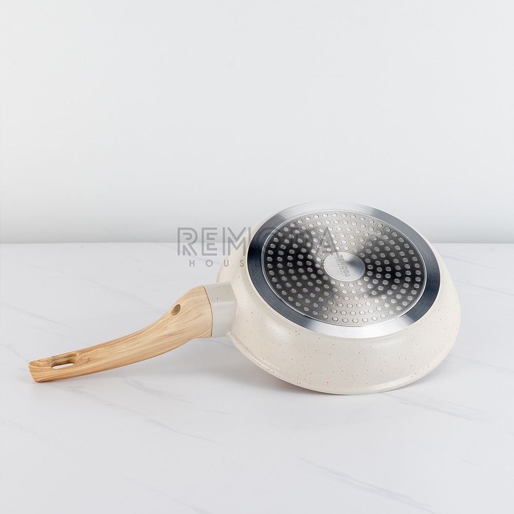 [Remoda] White Willow Frypan White Granite Dengan Tutup 24cm Warna Cream