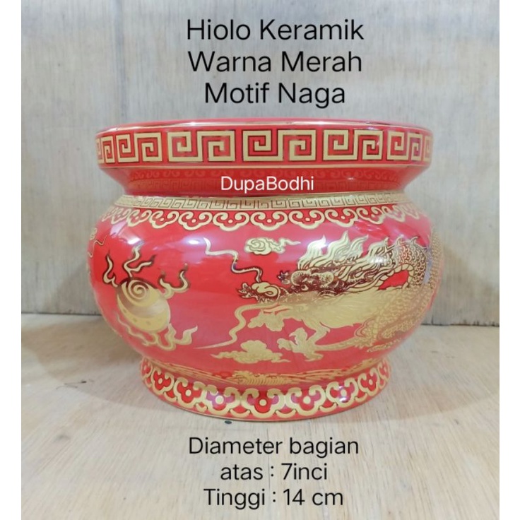 hiolo keramik 6 inchi, 7 inchi, 8 inchi motif naga warna merah / hio lo sembahyang / tempat tancap d