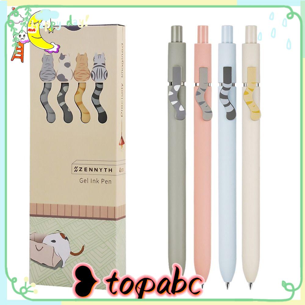 Top 4PCS/Set Gel Pulpen Kreatif Alat Tulis Kartun Dengan Klip Alat Tulisan Ekor Kucing Tekan Tipe Signature Pen