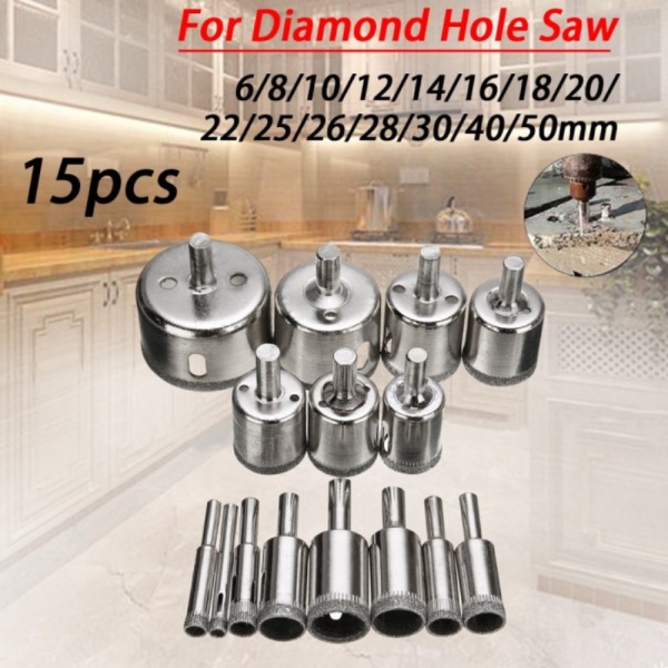 

Unik Mata Bor Diamond Coated Hole Saw Drill Bit 6mm-50mm 15 PCS - Silver Murah