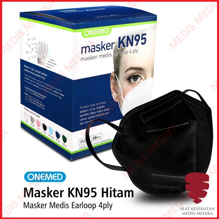 Masker N95 Isi 20 Onemed 4ply Earloop Face Mask Disposable Bedah Karet Telinga Debu Motor Medis