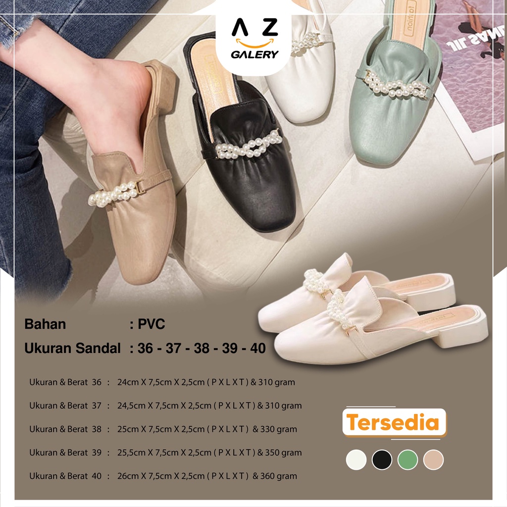 Sepatu Sandal Slop Flat Wanita Motif Mutiara Model Slip On Fashion Korea Style Kasual Nyaman PVC Azgalery SPT-41