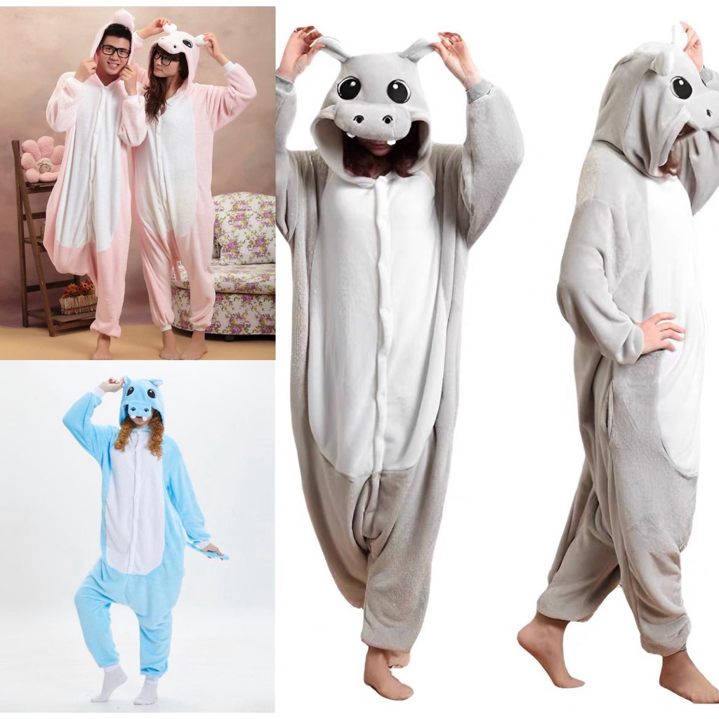 BAJU ONESIE KUDA NIL BADAK AIR HIPPOPOTAMUS RHINOCEROS KOSTUM PESTA COSPLAY KIGURUMI IMPOR