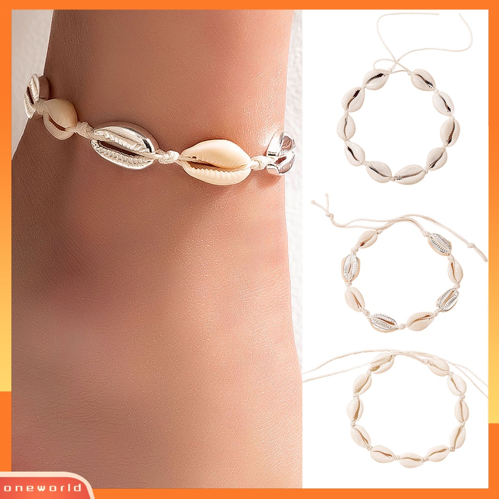 [WONE] Gelang Kaki Wanita Model Kerang Simple Braided String Ankle Chain Untuk Pakaian Sehari-Hari