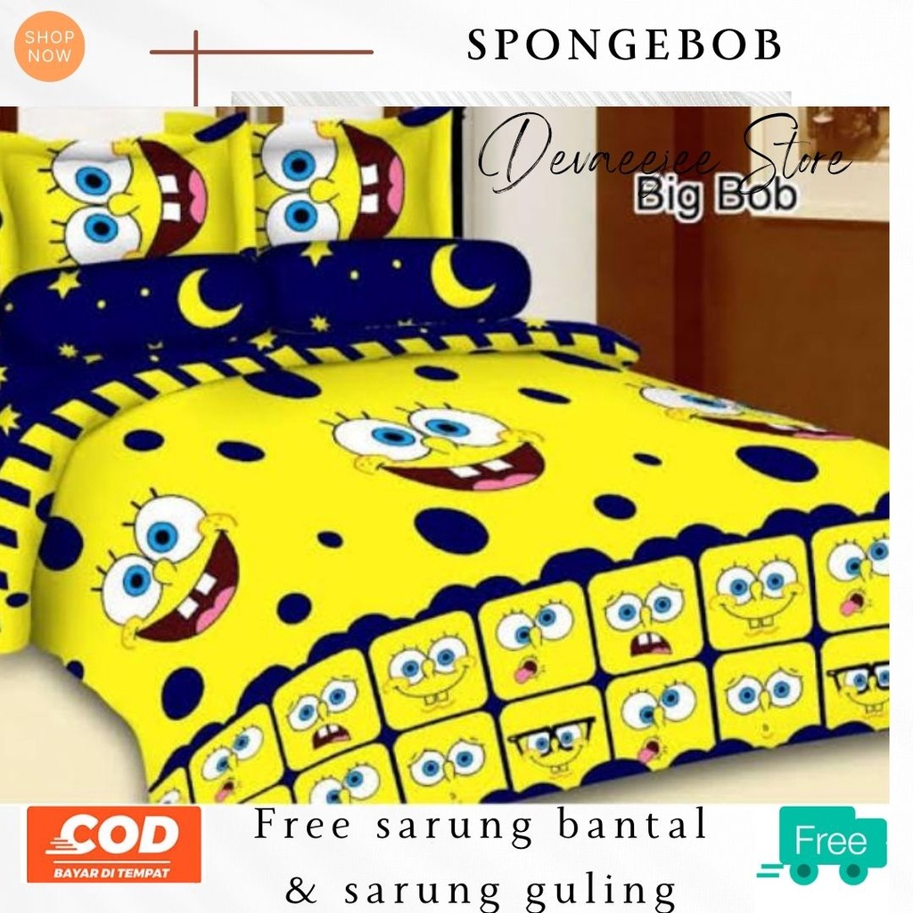 SPREI KARAKTER MOTIF SPONGEBOB UKURAN 180X200 NO.1 ANTI LUNTUR