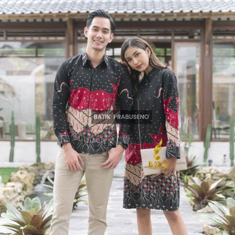 Batik Prabuseno Couple Motif Gavin Lengan Panjang Kemeja Hem Atasan Tunik Pria Wanita Modern Pasanga