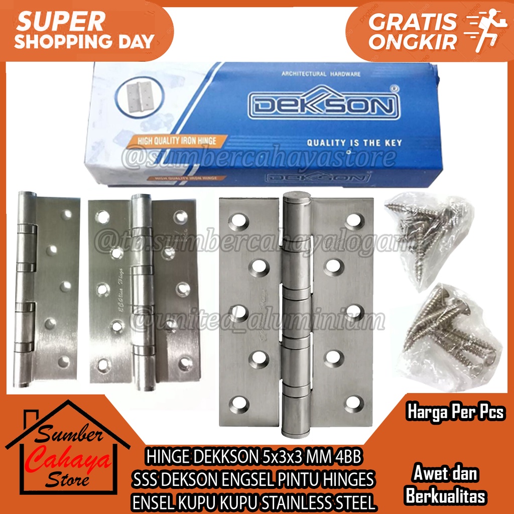 HINGE DEKKSON 5x3x3 MM 4BB SSS DEKSON ENGSEL  PINTU JENDELA LEMARI HINGES ENSEL KUPU KUPU STAINLESS 