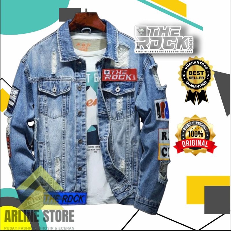 Promo Jaket Jeans Pria Sobek Bordir Murah Original The Riddick Jacket Jins Cowok Keren Model Terbaru