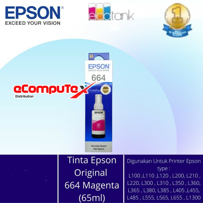 TINTA EPSON 664 MAGENTA T664 MERAH MUDAH ORIGINAL RESMI L210 L1300