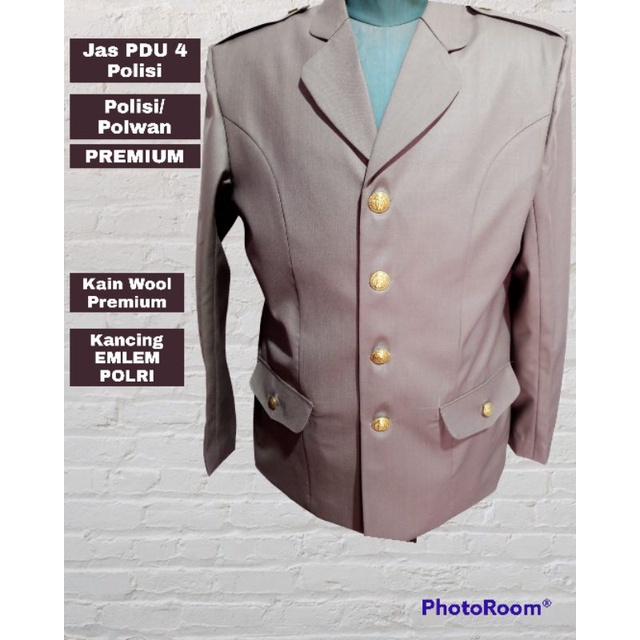 Jas PDU 4 Polisi / Polwan, kain Wool Premium, furing Dormeuil (England), Spon Pundak, Kancing Emblem