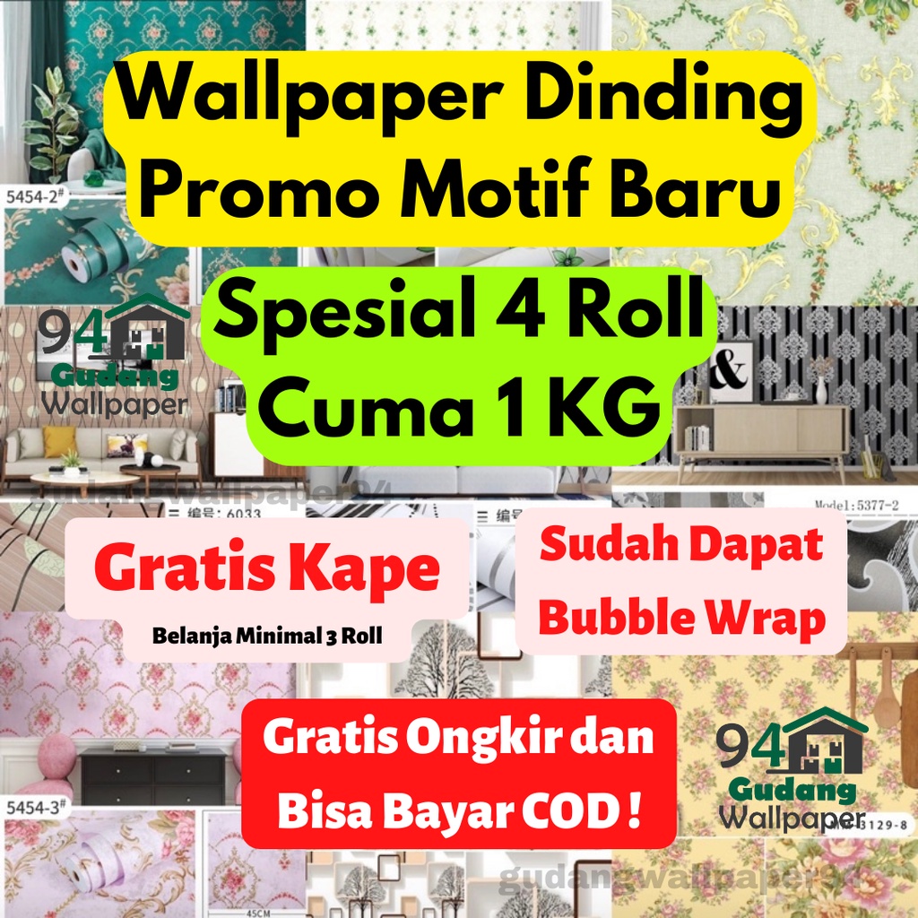 (COD) Gudang Wallpaper Dinding Motif Elegan Bahan PVC Premium Anti Noda dan Anti Air Berkualitas Terbaik (SUDAH ADA LEM)