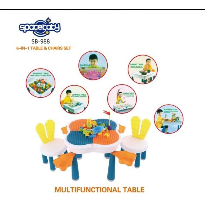 Meja Mainan Anak Spacebaby 6 in 1 SB988 + Lego Space Baby SB 988