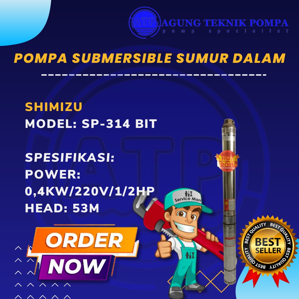 Pompa Submersible Shimizu SP-314 BIT - Pompa Sumur dan Irigasi Pertanian