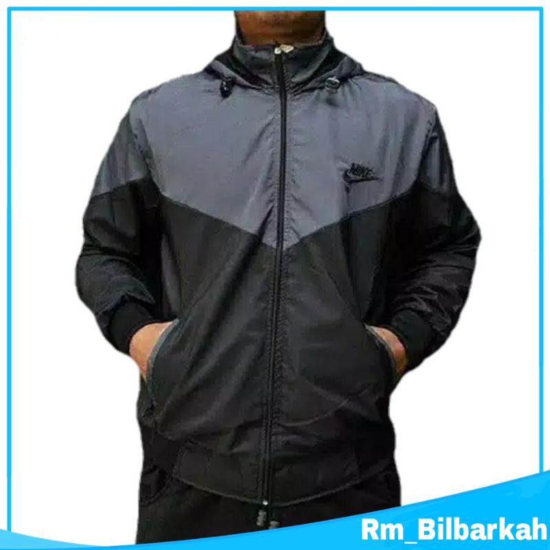 Jaket Parasut Olahraga Nike Kombinasi Abu tua hitam