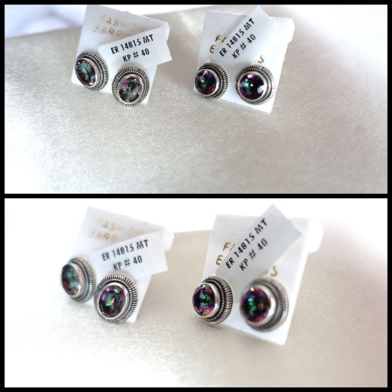 Beautiful 925 Silver Earrings with Mystic Topaz Round & Oval Shape