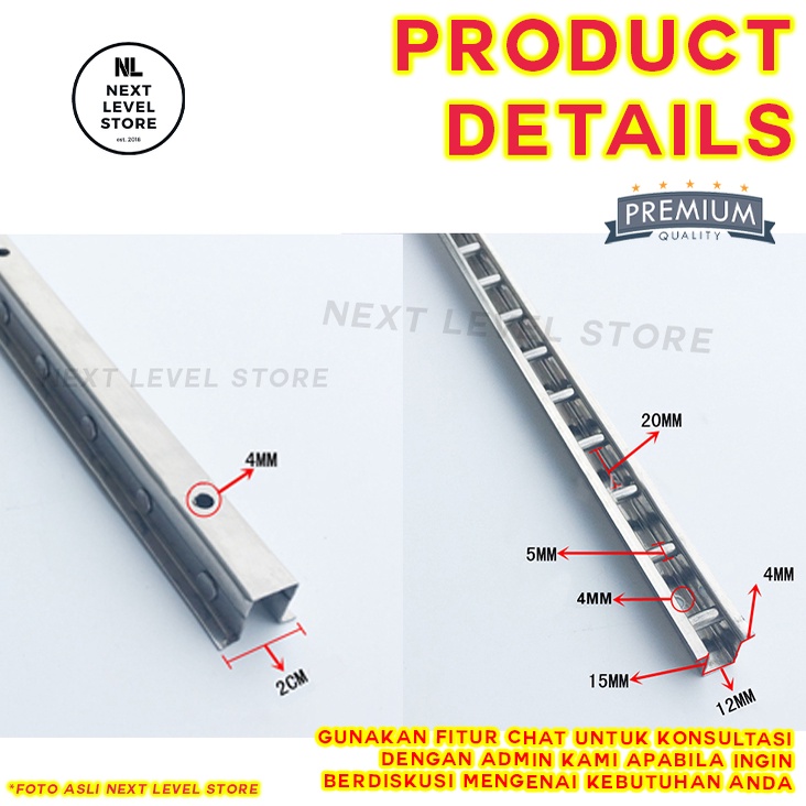 Pillar Double Row Ladder Hook Cantolan Display Bracket - (1meter) - MINIMAL ORDER 4 LONJOR/8 METER