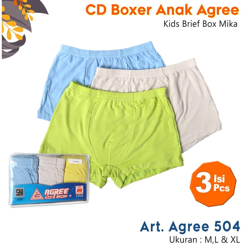 1 Box 3 Pcs Celana Dalam Pendek Boxer Agree 504 - Boxer Anak Laki Laki - Karet Lebar