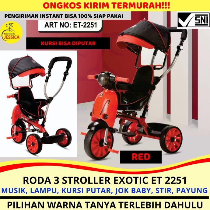 Sepeda Anak Roda 3 Tiga Tricycle Stroller Exotic Et-2251 By Pacific #Original