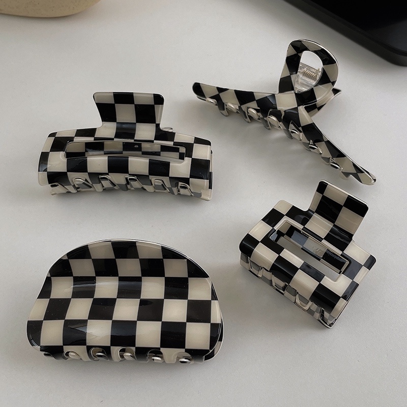 Korea Musim Dingin Hitam Putih Kotak-Kotak Ambil Jepit Wanita Jepit Hiu