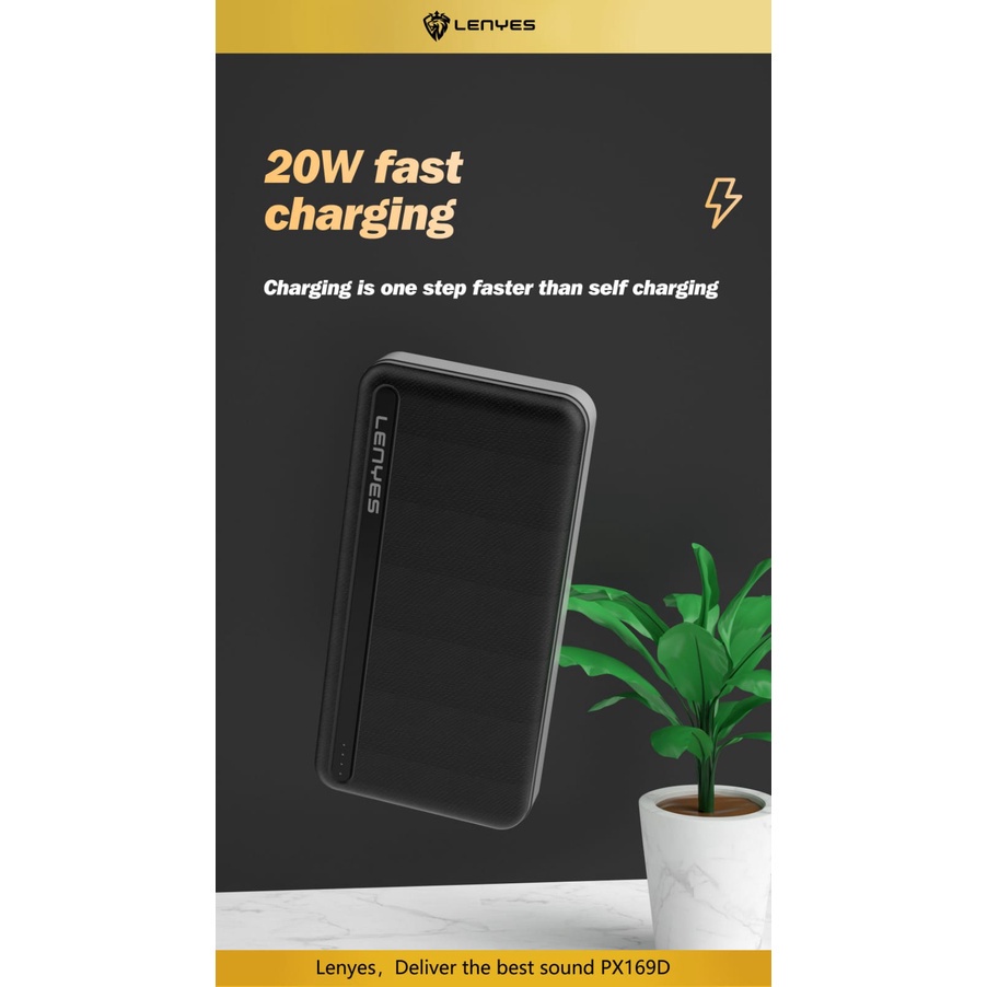 LENYES PX169D Powerbank 10000mAh QC3.0 + PD 20W FAST CHARGING digital display indicator real capacity power bank original