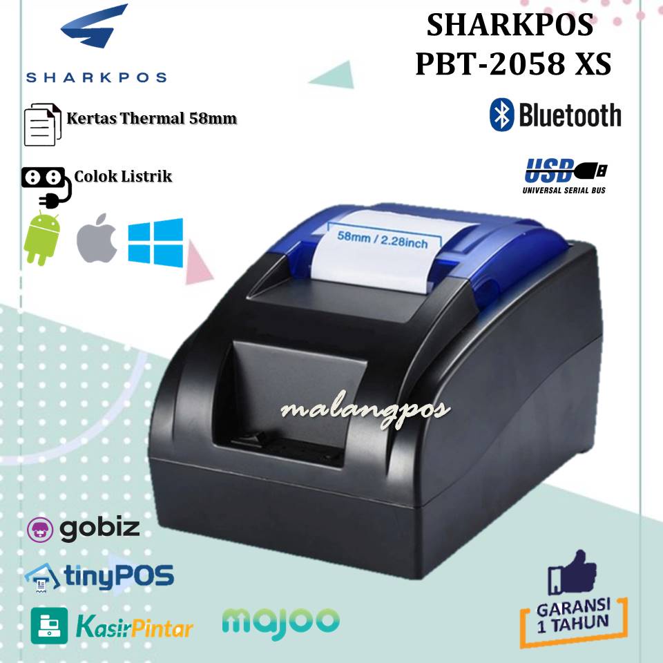 PRINTER BLUETOOTH KASIR SHARKPOS PBT2058 XS PPOB POS THERMAL 58MM RJ11 C58BT