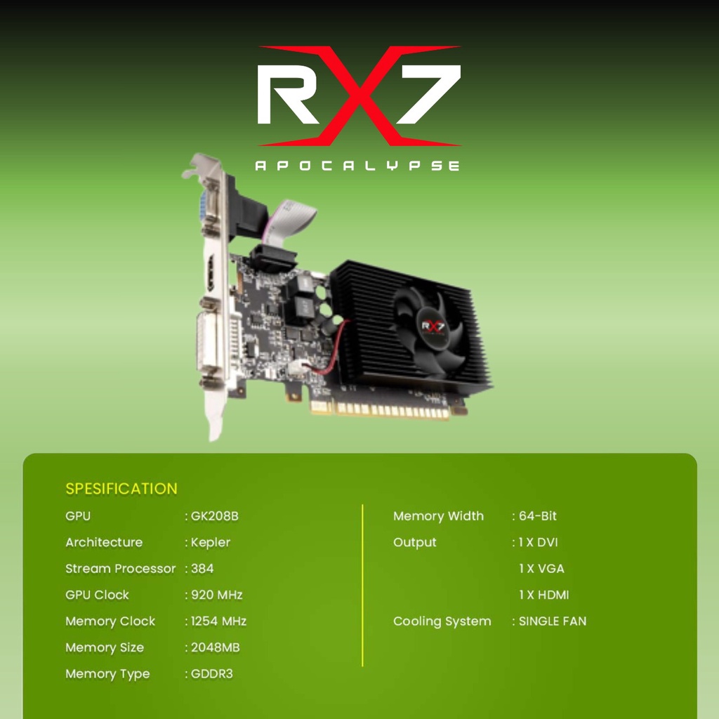 VGA RX7 GT 730 LP 2GB DDR3 64 BIT REAL CAPACITY RESMI