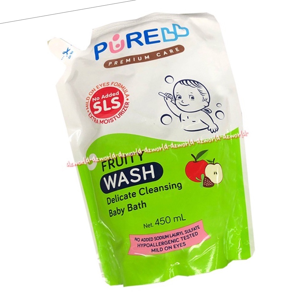 Pure Premium Care 450ml Fruity Wash Delicate Cleansing Baby Bath Purebaby Pures Babies Sabun Bayi Anak Kemasan Refill Isi Ulang Pouch 450 m;