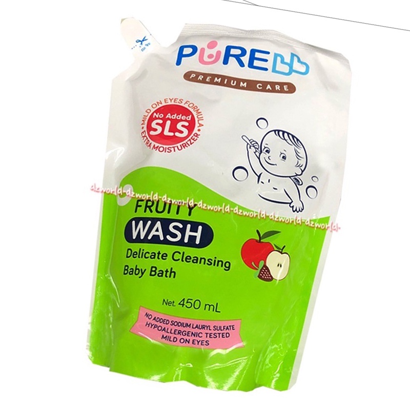 Pure Premium Care 450ml Fruity Wash Delicate Cleansing Baby Bath Purebaby Pures Babies Sabun Bayi Anak Kemasan Refill Isi Ulang Pouch 450 m;