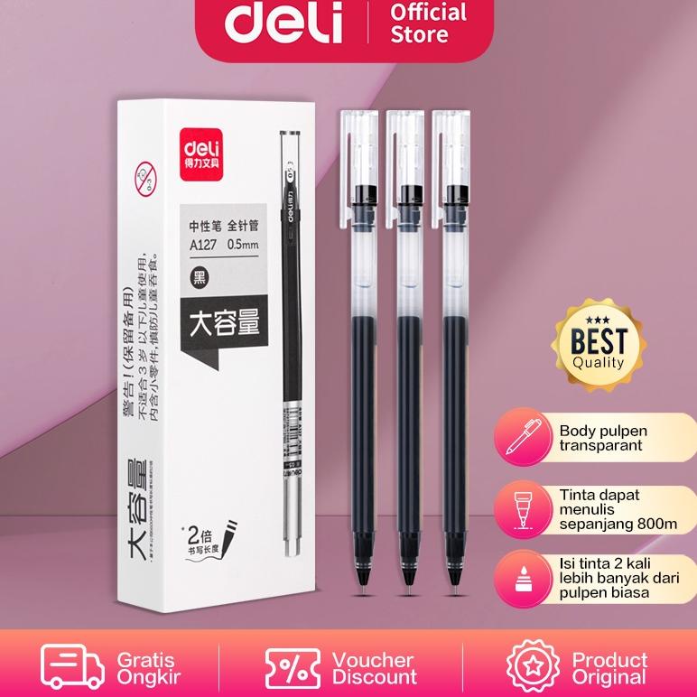 

[PRODUK P0GTC] Deli Gel Pen / Pulpen Gel 0.5mm Tinta Hitam Isi 12 pcs Penulisan Halus Isi Tinta 2 Kali dari Pulpen Biasa A127 88V