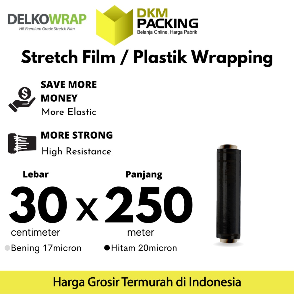 

Plastik Wrapping Stretch Film 30cm x 250m HITAM DELKOWRAP TERMURAH / SATUAN