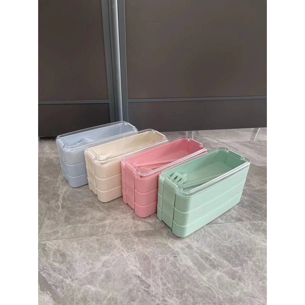 Kotak Makan Set Sendok Garpu Sumpit Tempat Makan Jerami 1 Set Kotak Makan Murah Set Lunch Box