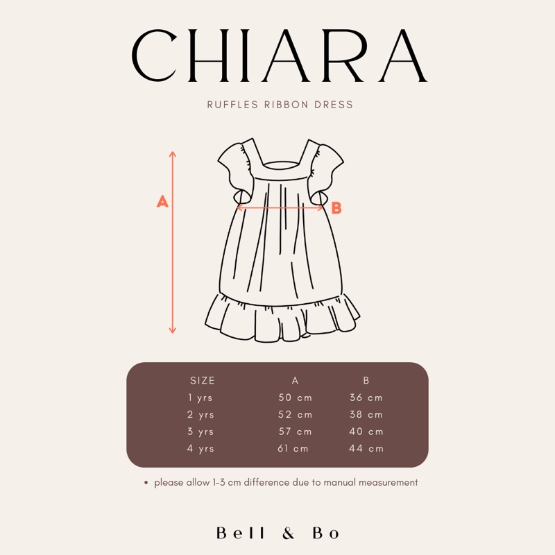 Bell &amp; Bo CHIARA Dress Ruffle Ribbon 1-4y / Dress Anak