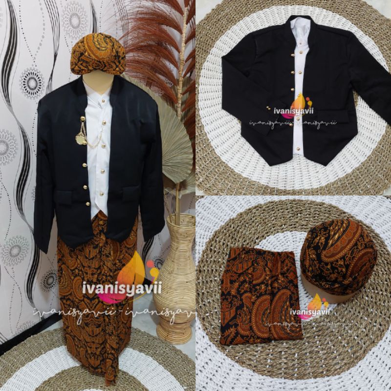 [Full Set] Baju Adat Jawa Cowok / Baju Manggolo / Baju Pagar Bagus | Nuansa Hewes Hitam