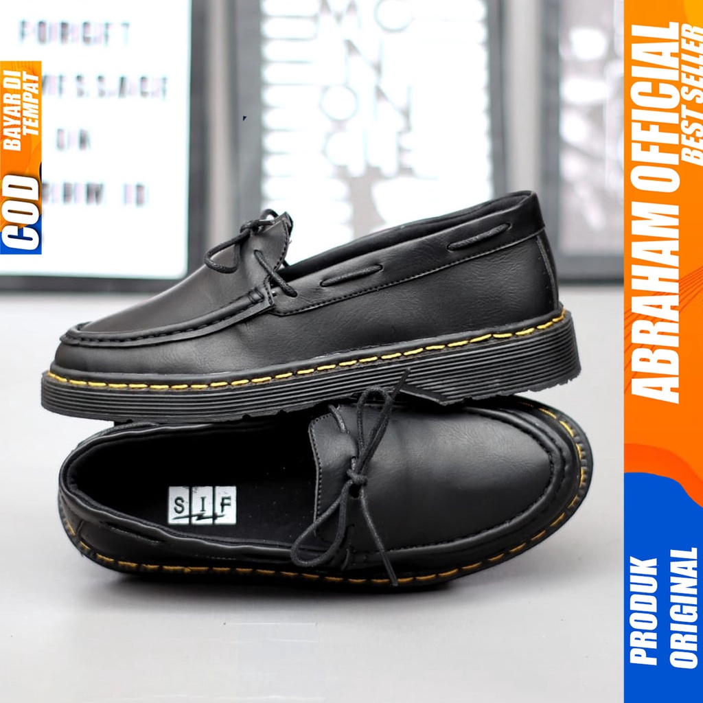 Sepatu Loafers Docmart Formal Pantofel Kerja Pria Hitam Abraham TORETO