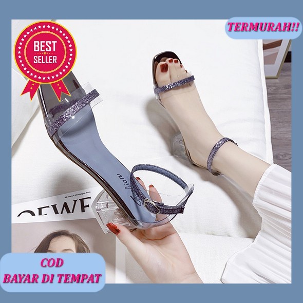 Sandal Tali Hak Tahu 3Cm Wanita Big Size 41 42 43 44 45 Sandal Jumbo Slide Kulit Synth Heels Wanita 