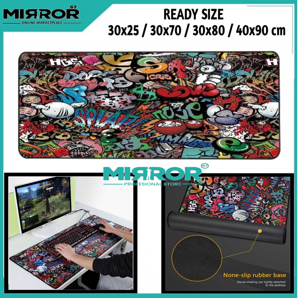 Mouse Pad Gaming XL Motif Gravity Matras Meja Besar Ukuran 30 x 25/ 30 x 70/ 30 x 80/ 40 x 90 cm Bahan Soft Anti Slip