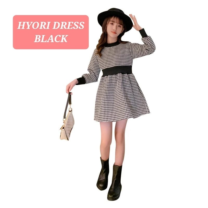 HYORI DRESS BLACK BAJU CASUAL ANAK REMAJA CEWK FASHION KOREA IMPORT ELEGAN