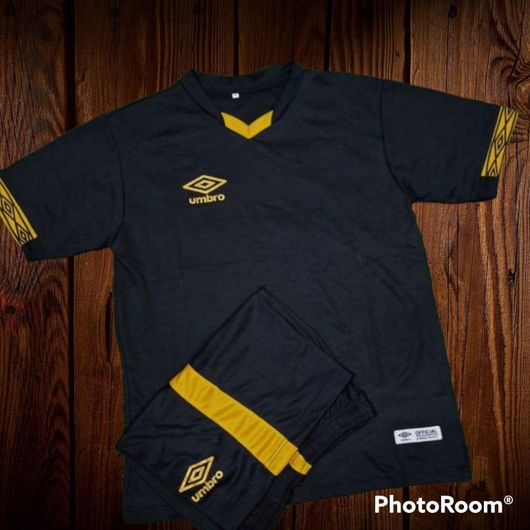 SETELAN BAJU KAOS JERSEY BOLA FUTSAL GRADE ORI BAHAN DRYFIT PREMIUM HITAM GOLD PRIA WANITA MOTIF TER