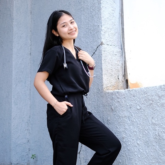 Baju Jaga V NECK SS - BLACK Scrubs Theatre Blues First Line Pendek