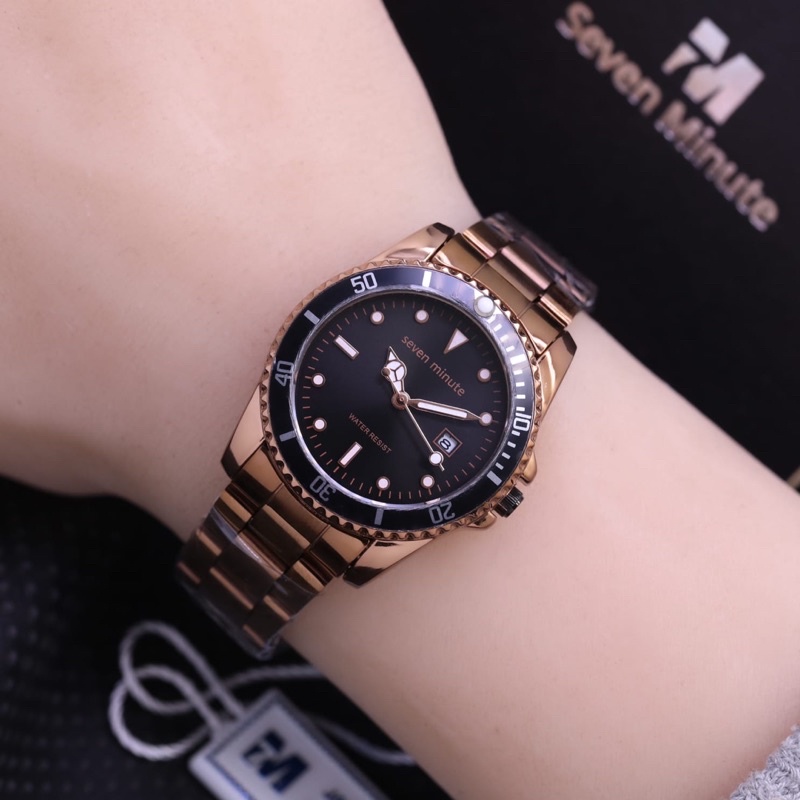 [BISA COD] Jam Tangan Wanita Model Elegan Seven Minute Rantai Tanggal Free Box