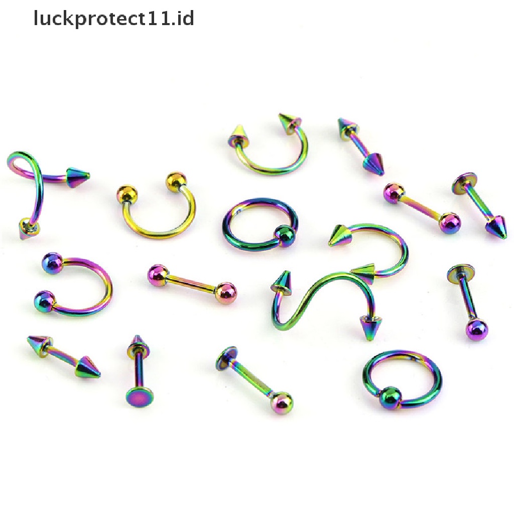 /Fashion Hot// Fashion// 16PCS/Set Cincin Bar Lidah Spiral Perut Stainless Steel Perhiasan Alis.