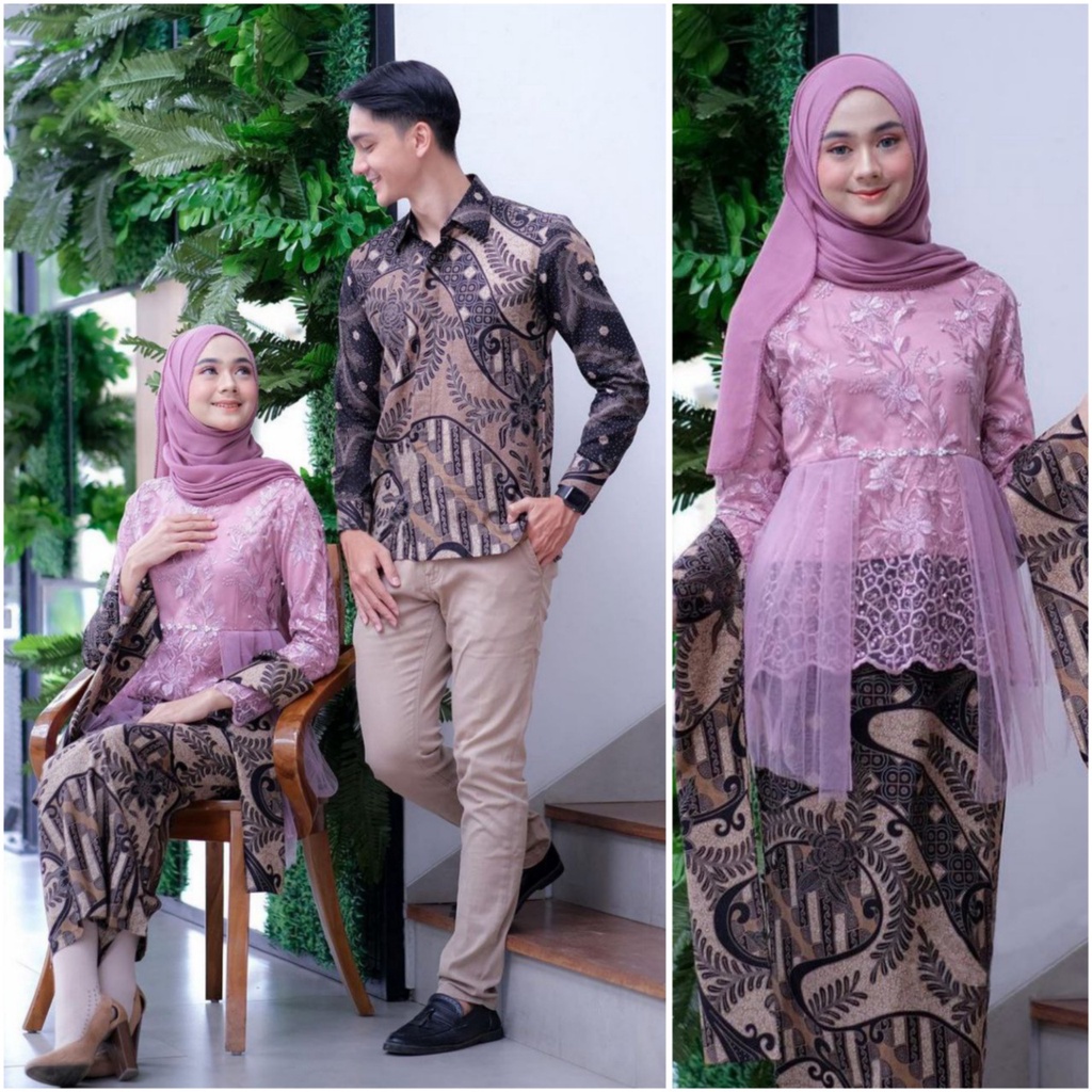 Kebaya modern wisuda couple batik brukat remaja terbaru mewah satu set pasangan keluarga baju pesta tunangan lamaran kondangan wanita muslim kekinian model Annisa