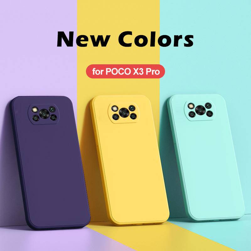 Untuk Xiaomi Poco X3 Pro GT NFC Case Persegi Cair Silikon Pelindung Lensa Kamera Phone Case Soft Cover