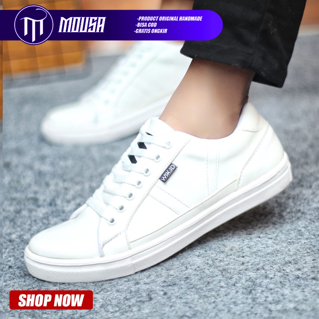 Sepatu Sneakers Pria Casual Kulit Pu Kerja Kuliah Hitam Mousa Gumo