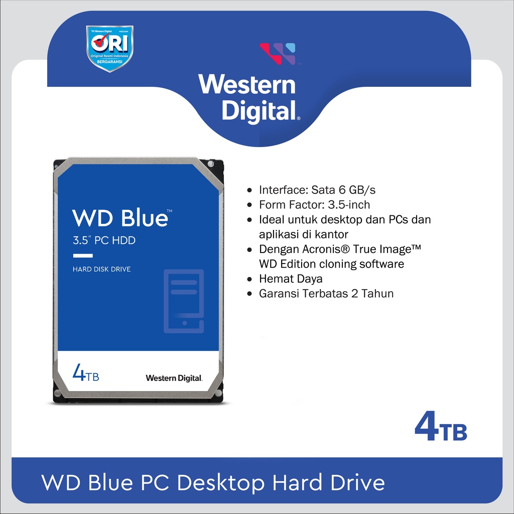 HDD WD Blue 4TB 3.5&quot; 5400RPM SATA III ORI - HDD Internal PC Desktop