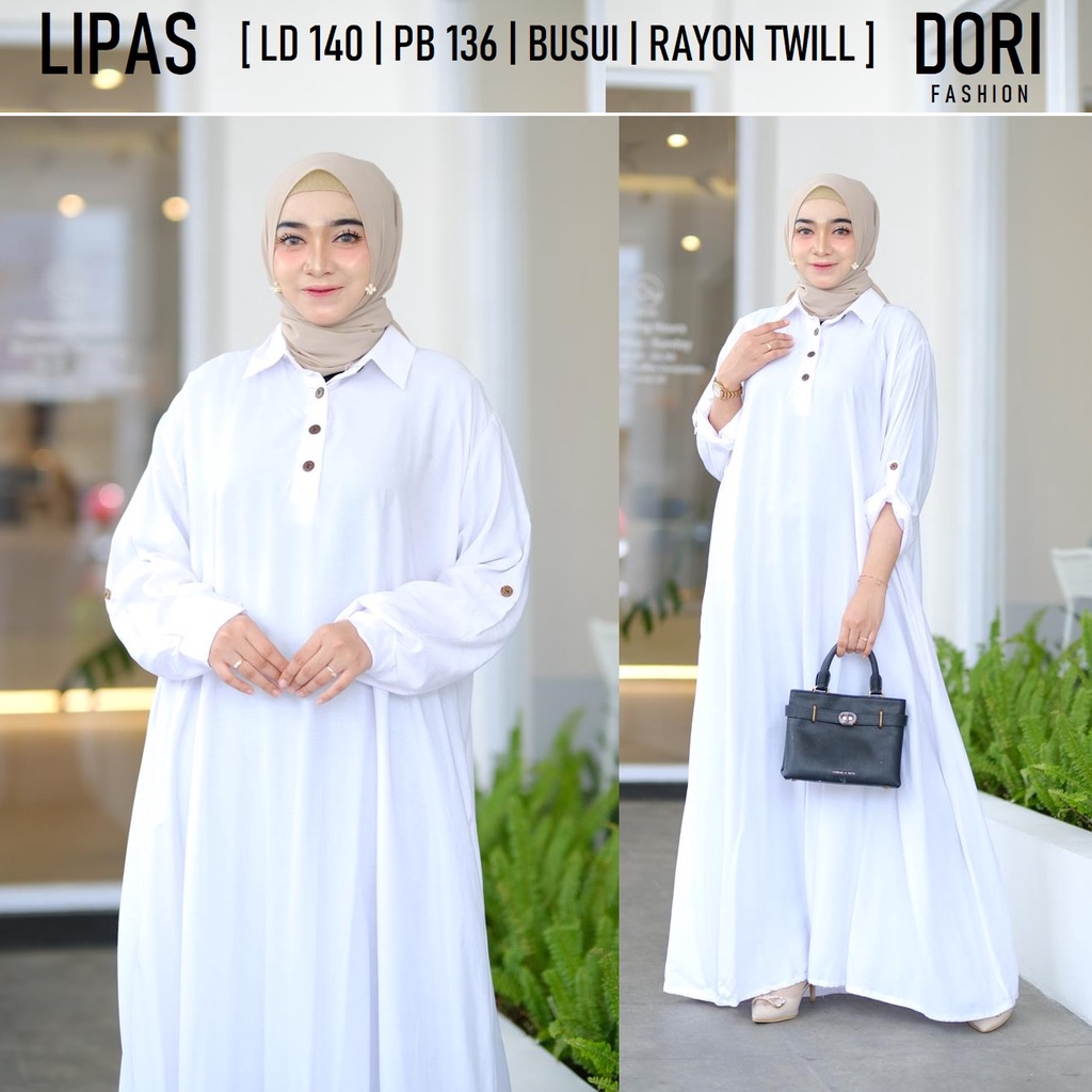 GAMIS PUTIH JUMBO ELEGAN LD 140 RAYON TWILL POLOS 5L