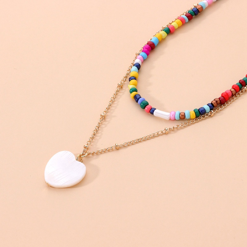 Manik-manik Padi Warna Fashion Baru Cinta Shell Kalung Perempuan Double Layer Kepribadian Liar Buatan Tangan Kalung