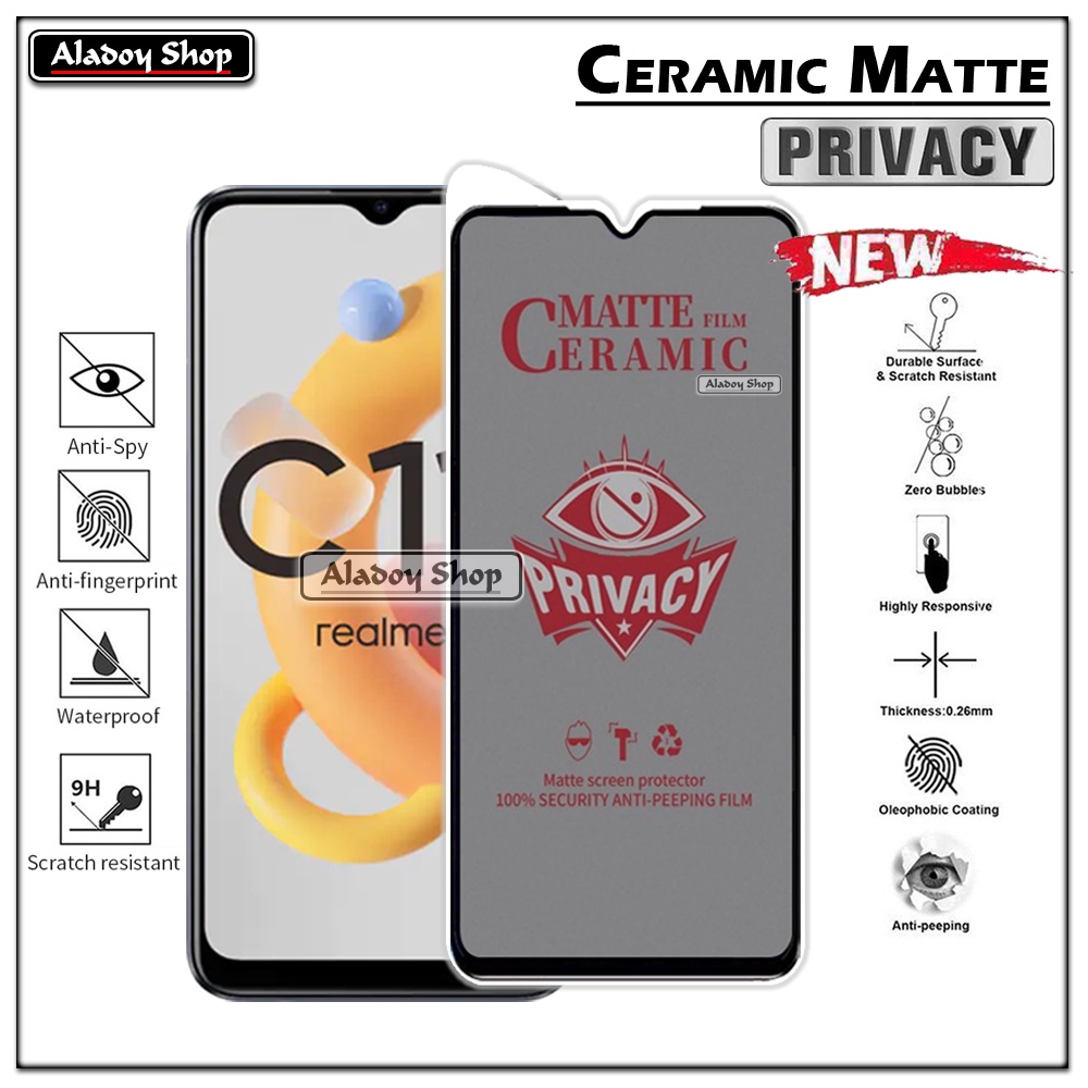 Tempered Glass Anti SPY Realme C11 2021 Anti Gores Privacy + Tempered Glass kamera dan Skin Carbon